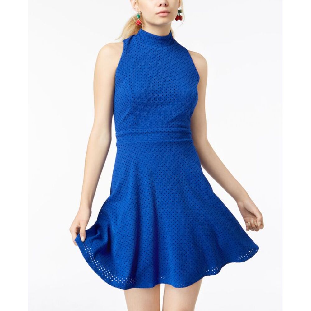 Emerald Sundae Juniors Textured Mock Neck Fit Flare Dress